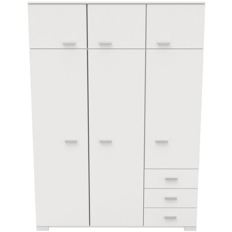 Calicosy – Armoire contemporaine blanche 6 portes 3 tiroirs – Dimensions L 146 x P 55 x H 203 cm – Panneaux de particules décor blanc (1/5)