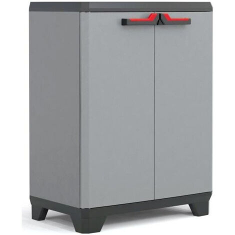 Keter – Armoire de rangement basse 68x39x90cm – Polypropylène gris et noir – Résistante aux intempéries – Poignées ergonomiques soft touch