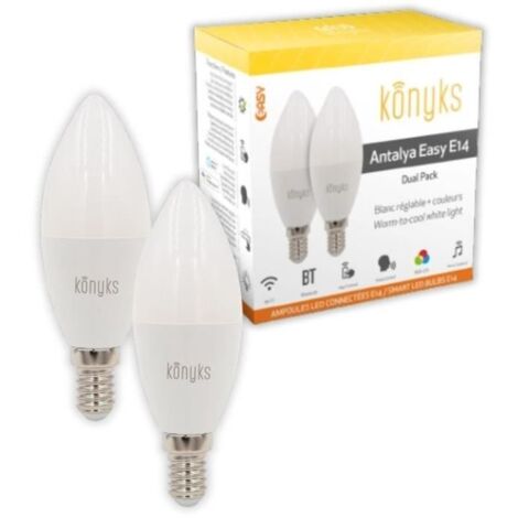 2 Ampoules LED - KONYKS - Antalya Easy E14 - Wifi + Bt - 5 W - 350 Lumens - Couleurs + Blanc - Compatible Alexa / Google Home (1/4)