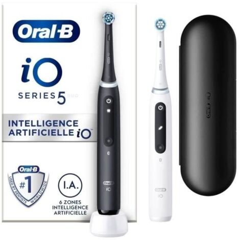 Oral-B iO 5 Lot De 2, Brosses a Dents Électriques Noire et Blanche, 2 Brossettes
