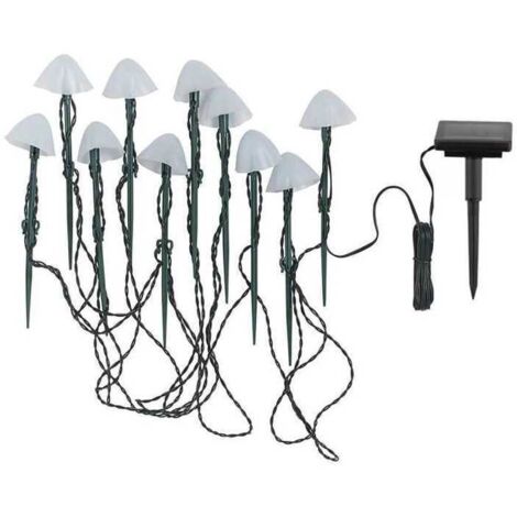 10 mini-champignons lumineux solaires a piquer - LUMISKY - CHAMPY - 3.8 m - Balisage allée - LED blanc chaud (1/4)