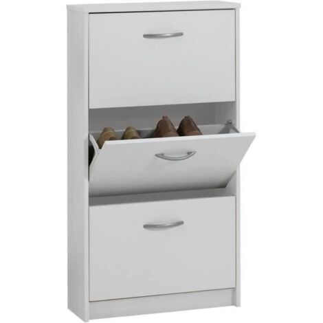 Meuble a chaussures - Décor blanc - 3 Abattants - 6 paires - L58,5 x H104,5 x P17 cm - Fabriqué en Allemagne (1/4)