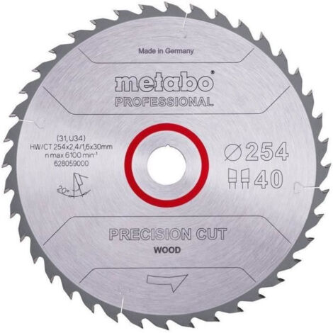 Lame de scie circulaire Pro - METABO - Precision Cut Wood HW/CT 254x30, 40 WZ 20°