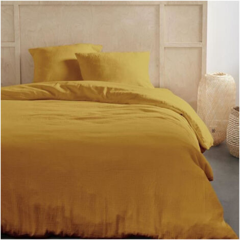 Parure de lit - TODAY - 123668 - 2 personnes - 240x220cm - Gaze de coton unie - Ocre