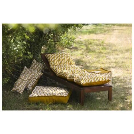 Coussin bain de soleil déperlant 180x56x10 cm – Tissu polycoton 170 g – Couleur jaune – Confort optimal pour usage extérieur – Jardin Prive