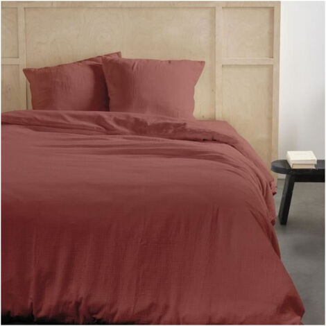 Parure de lit - TODAY - 123670 - 2 personnes - 240x220cm - Gaze de coton unie - Terracotta (1/3)