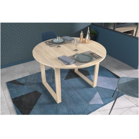 Table extensible ronde décor chêne 4/6 personnes – Dimensions 120/155 x 120 x 75 cm – Allonge pratique pour repas conviviaux – Parisot (1/5)