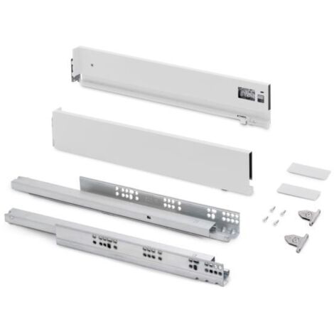 Emuca 3186712 Tiroir extérieur Vertex avec réglages 3D hauteur 93mm, 40kg, profondeur 270mm, Acier, Peint en blanc