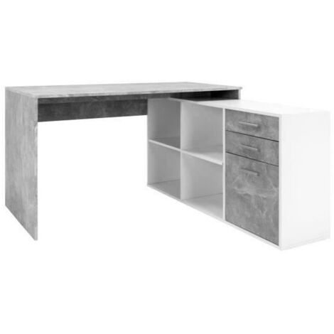 Bureau d'angle London - Panneaux de particules - Décor béton structuré, blanc - 136 x 75 x 139 cm (1/6)