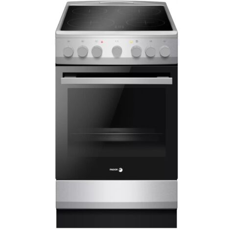 Fagor – Cuisinière vitrocéramique 4 foyers Hilight – Four électrique 62 L multifonction – Nettoyage catalyse – Dimensions 50 x 60 cm – Couleur argentée - FAGOR-FACV203S