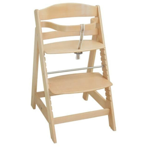 Chaise haute bébé évolutive en bois naturel – Réglable en hauteur – Barre de sécurité amovible – Système de harnais 3 points – Roba