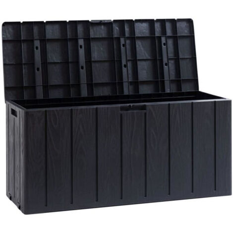 Coffre de jardin en résine 270L – Effet bois gris anthracite – Dimensions 117,5x45x56 cm – Construction verrouillable et facile à assembler – Toomax (1/5)