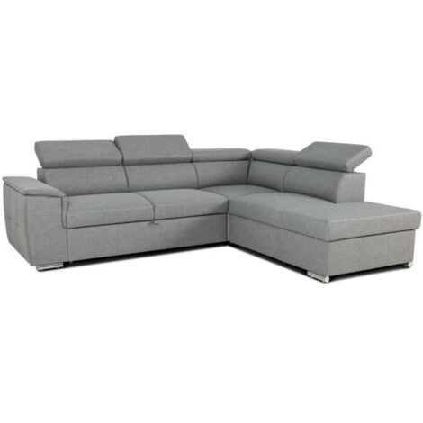 Canapé d'angle convertible réversible avec coffre - 5 places - DAYTONA - Tissu gris - 260 x 77 / 94 x 216 cm