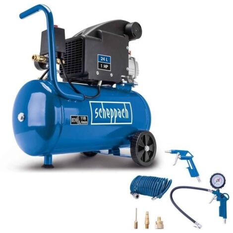Scheppach – Compresseur 24 litres – Puissance 750 W – Débit d’air 118 L/min – Pression max 8 bar – Moteur pour travaux intensifs - HC24-8S-A (1/2)