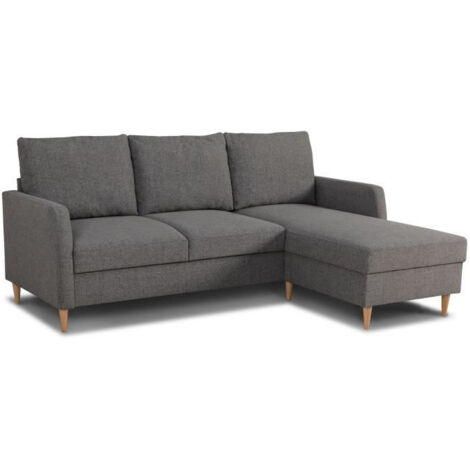 Canapé d'angle fixe réversible 3 places – Tissu 100% polyester anthracite – Dimensions L 192 x P 137 x H 82 cm – Pieds noirs (1/5)