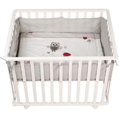 Parc bébé 100x75 cm – Tapis Adam et Eule imprimé chouette – 4 roues – Sécurisé avec barres plates et insert rembourré – Roba