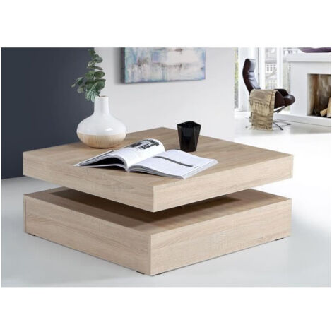 Forte – Table basse relevable carrée en chêne – Plateau rotatif – Dimensions 78 x 78 x 36 cm – Design contemporain pour salon moderne (1/3)