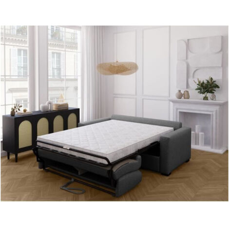 Canapé convertible 3 places express – Tissu anthracite – Dimensions L190 x P100 x H87 cm – Couchage 140 x 190 cm – Densité 28 kg/m3