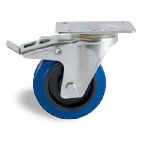 Roulette D125mm caoutchouc bleu platine pivotante avec frein AVL 527843O (1/2)