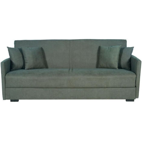 Canapé convertible 3 places - BIANCA - Tissu vert foncé - 4 coussins - Coffre de rangement - 204 x 92 x 91 cm (1/5)