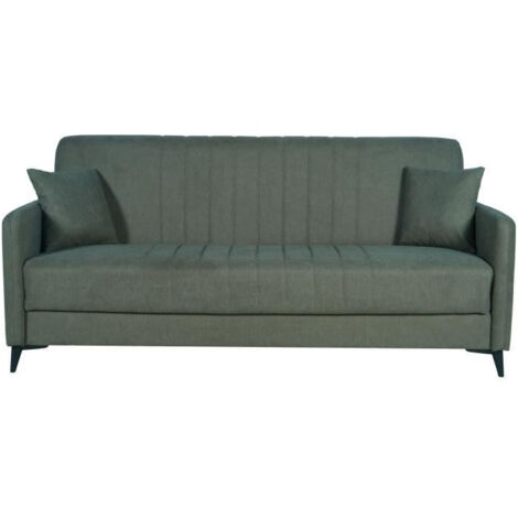 Canapé convertible - 3 places - ENZO - Tissu vert foncé - 2 coussins - Coffre de rangement - 211 x 92 x 98 cm (1/5)