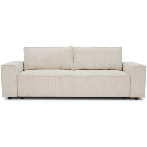 Canapé droit 4 places velours côtelé perle – Dimensions L241 x P88 cm – Structure en bois de bouleau – Assise confortable avec ressorts zigzag