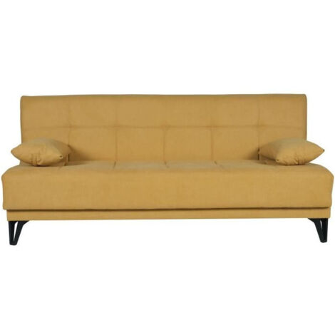 Banquette convertible 3 places - LIMRA - Tissu moutarde - 2 coussins - Coffre de rangement - 190 x 87 x 87 cm (1/5)