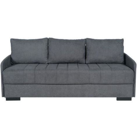 Canapé convertible 3 places - BETTA - Tissu gris clair - Couchage 145 x 190 cm - Coffre de rangement - 200 x 95 x 91 cm (1/5)