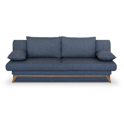 Banquette convertible - 3 places - NAOTO - Tissu bleu foncé - Coffre de rangement - 202 x 98 x 98 cm (1/5)