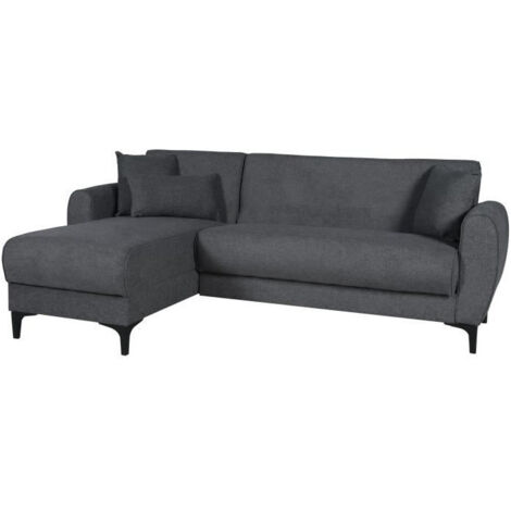 Canapé d'angle convertible réversible - 3 / 4 personnes - BILBAO - Coffre - 3 coussins - Tissu Gris foncé - 229 x 81 / 154 x (1/5)