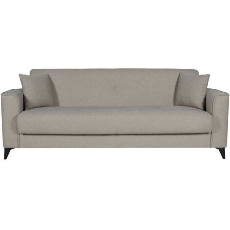 Canapé convertible 3 places - BERGAMO - Tissu beige - 2 coussins - coffre de rangement - 230 x 85 x 89 cm (1/5)