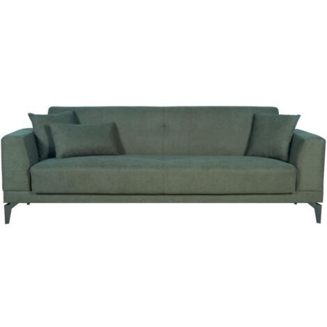 Canapé convertible 3 places - HENRY - Tissu vert foncé - 3 coussins - coffre de rangement - 234 x 85 x 84 cm (1/5)