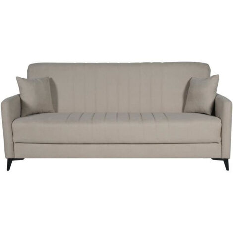 Canapé convertible - 3 places - ENZO - Tissu beige - 2 coussins - Coffre de rangement - 211 x 92 x 98 cm (1/5)