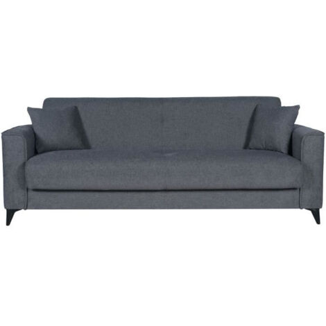 Canapé convertible 3 places - BERGAMO - Tissu gris foncé - 2 coussins - coffre de rangement - 230 x 85 x 89 cm (1/5)