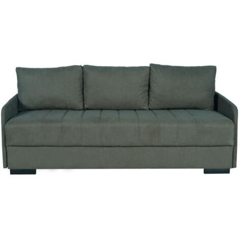 Canapé convertible 3 places - BETTA - Tissu vert foncé - Couchage 145 x 190 cm - Coffre de rangement - 200 x 95 x 91 cm (1/5)