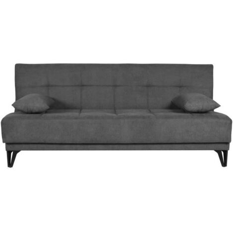 Banquette convertible 3 places - LIMRA - Tissu gris clair - 2 coussins - Coffre de rangement - 190 x 87 x 87 cm (1/5)