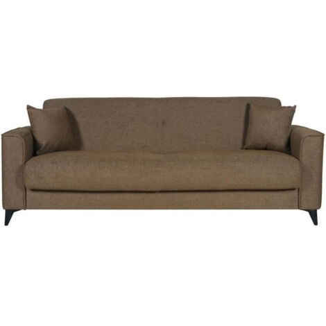 Canapé convertible 3 places - BERGAMO - Tissu marron - 2 coussins - coffre de rangement - 230 x 85 x 89 cm (1/5)