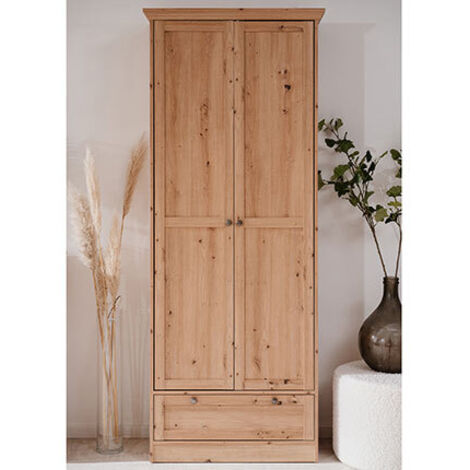 Calicosy – Armoire d'entrée Timber 40A – 2 portes battantes – 6 étagères inclinables – Décor chêne artisan 80x39x200 cm – Capacité 18 paires de chaussures