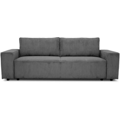 Canapé fixe 4 places - JOSH - Velours cotelé anthracite - 241 x 86 x 88 cm (1/5)