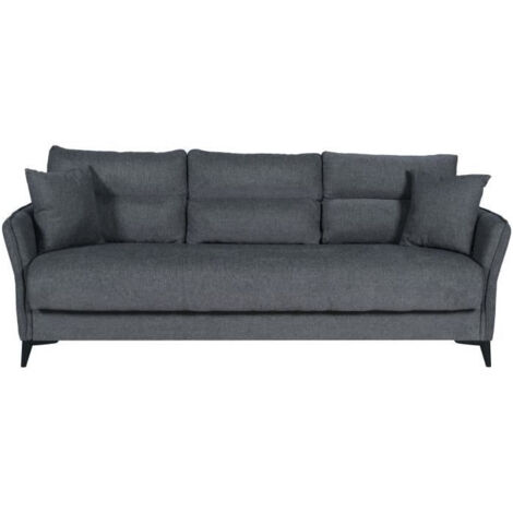 Canapé convertible 3 places - OTTOWA - Tissu gris foncé - 2 coussins - Coffre de rangement - 217 x 92 x 85 cm (1/5)