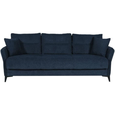 Canapé convertible 3 places - OTTOWA - Tissu bleu foncé - 2 coussins - Coffre de rangement - 217 x 92 x 85 cm (1/5)