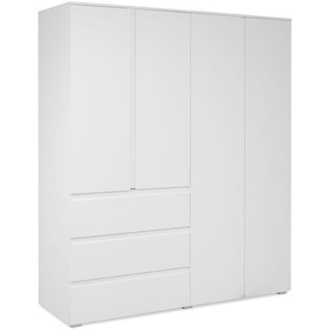 Armoire 4 portes 2 tiroirs – Décor blanc – Dimensions 160 x 55 x 191 cm – Rangement moderne et pratique – Image