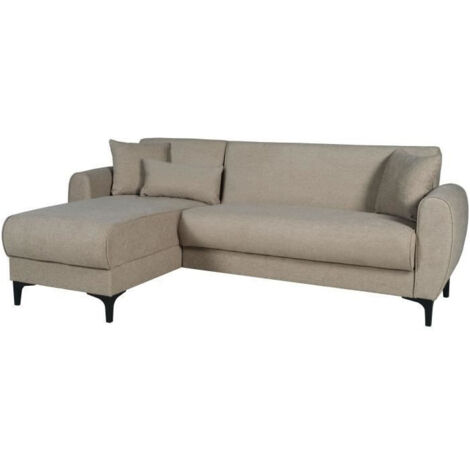 Canapé d'angle convertible réversible - 3 / 4 personnes - BILBAO - Coffre - 3 coussins - Tissu beige - 229 x 81 / 154 x 84 cm (1/5)