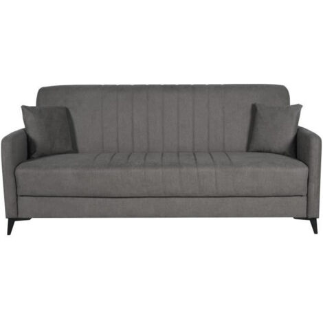 Canapé convertible - 3 places - ENZO - Tissu taupe - 2 coussins - Coffre de rangement - 211 x 92 x 98 cm (1/5)