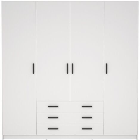 Ebuy24 – Armoire penderie 4 portes et 3 tiroirs – Décor blanc mat – Dimensions L 195,5 x P 49,6 x H 200,4 cm – Meuble moderne et élégant