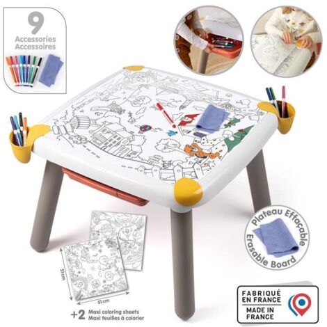 Smoby - Table créative enfant - feutre effaçabl, 2 grandes feuilles de coloriage - 9 accessoires - Des 3 ans