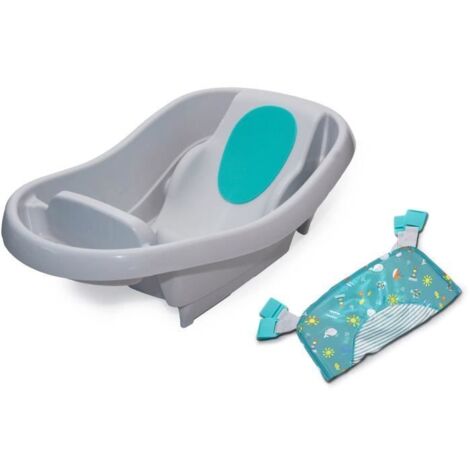 INGENUITY Baignoire bébé, grand confort, extra-large avec porte bébé en tissu doux, coussins de siege, tablette, jusqu'a 24