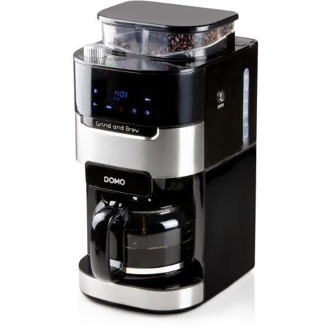 Cafetière filtre avec moulin intégré 900W – 1,5L – 12 tasses – 200g de grains – Écran LCD – 3 intensités – Finesse de mouture réglable – Domo