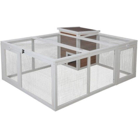 Enclos d'extérieur pour petits animaux – Maison en bois avec plancher anti-intempéries – Dimensions 132 x 102 x 59 cm – Grillage ouvrable – Kerbl