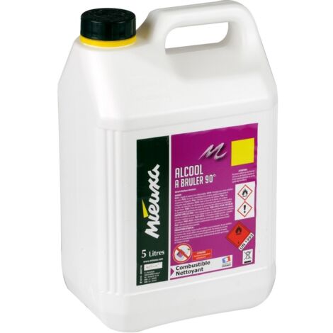 Alcool à brûler 90° 5L – Nettoyant pour vitres, miroirs et claviers – Dégraissant rapide et désinfectant – Détachant pour textiles – Mieuxa
